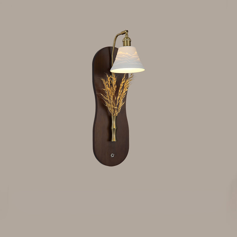 Mid-Century Wall Sconce Lamp With Rubberwood Base 1-Light