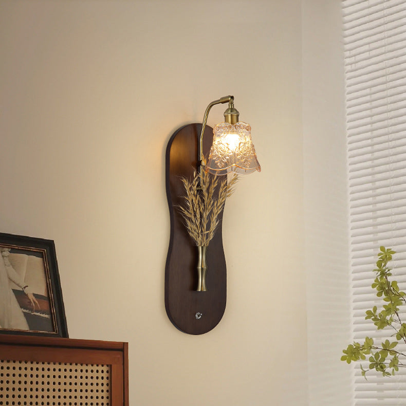 Mid-Century Wall Sconce Lamp With Rubberwood Base 1-Light
