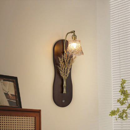 Mid-Century Wall Sconce Lamp With Rubberwood Base 1-Light