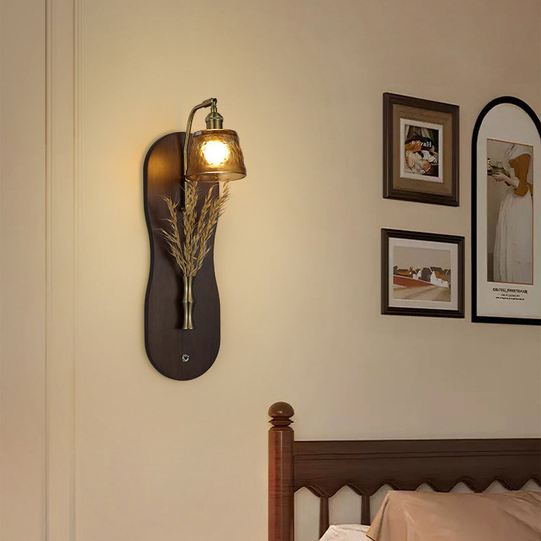 Mid-Century Wall Sconce Lamp With Rubberwood Base 1-Light