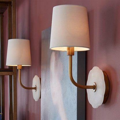 Cylinder Fabric Shade Table Lamp With Brass Base 1-Light