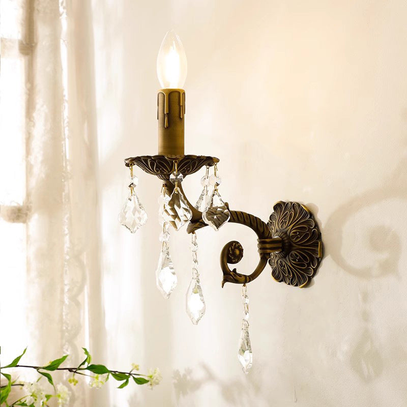 Crystal Wall Sconce Lamp With Solid Brass Body 1-Light