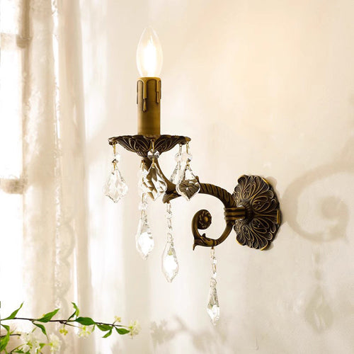 Crystal Wall Sconce Lamp With Solid Brass Body 1-Light