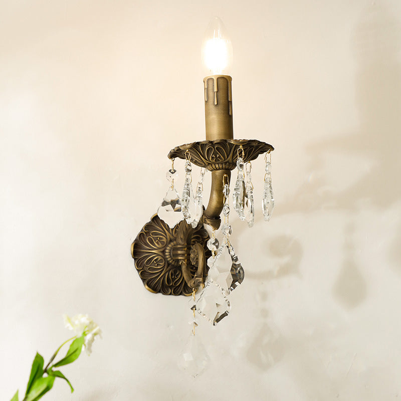 Crystal Wall Sconce Lamp With Solid Brass Body 1-Light