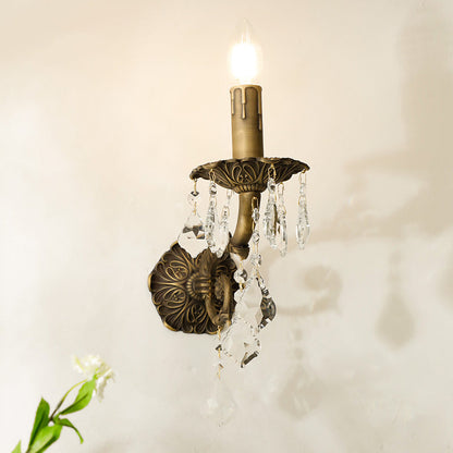 Crystal Wall Sconce Lamp With Solid Brass Body 1-Light