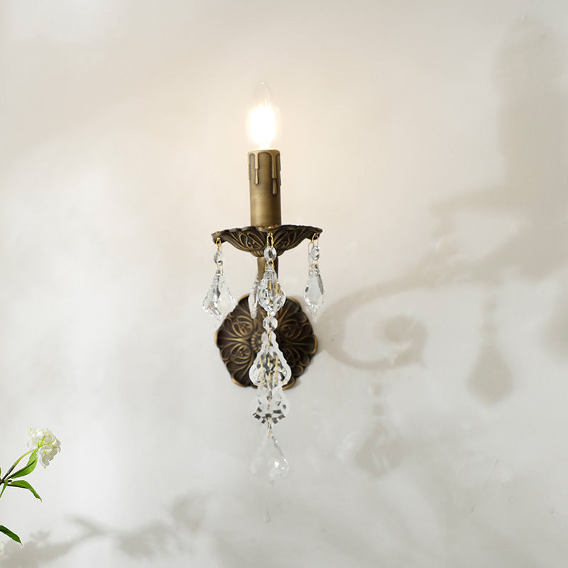 Crystal Wall Sconce Lamp With Solid Brass Body 1-Light