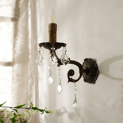 Crystal Wall Sconce Lamp With Solid Brass Body 1-Light