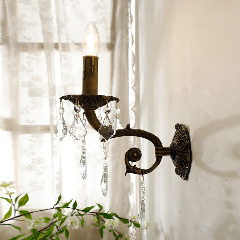 Crystal Wall Sconce Lamp With Solid Brass Body 1-Light