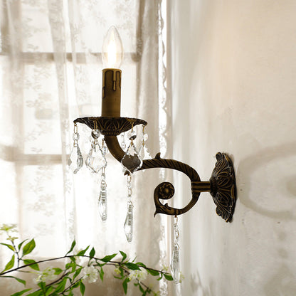 Crystal Wall Sconce Lamp With Solid Brass Body 1-Light