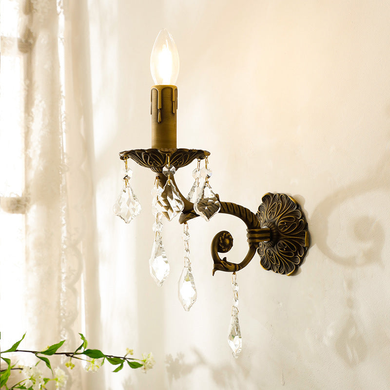 Crystal Wall Sconce Lamp With Solid Brass Body 1-Light