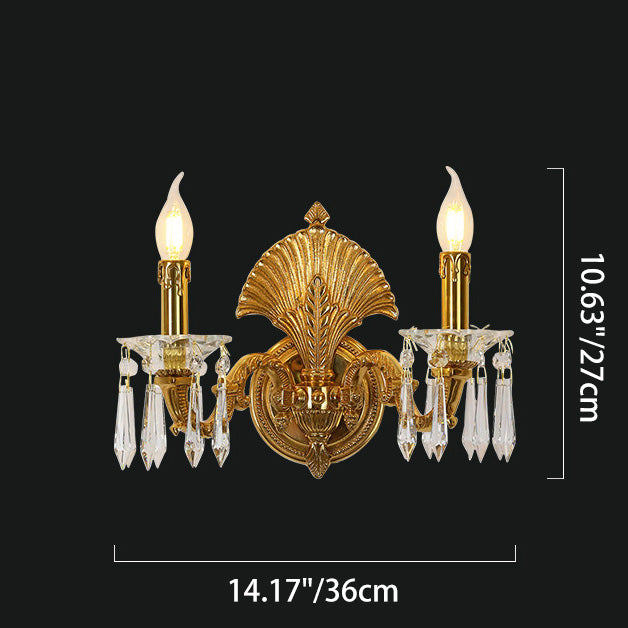French Full Brass Crystal 2-Light Wall Sconce Lamp