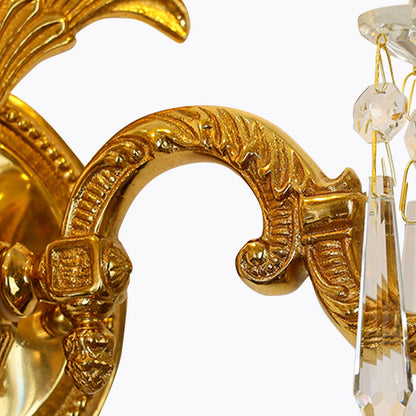 French Full Brass Crystal 2-Light Wall Sconce Lamp
