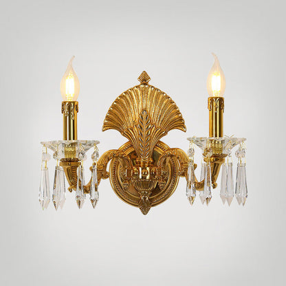 French Full Brass Crystal 2-Light Wall Sconce Lamp