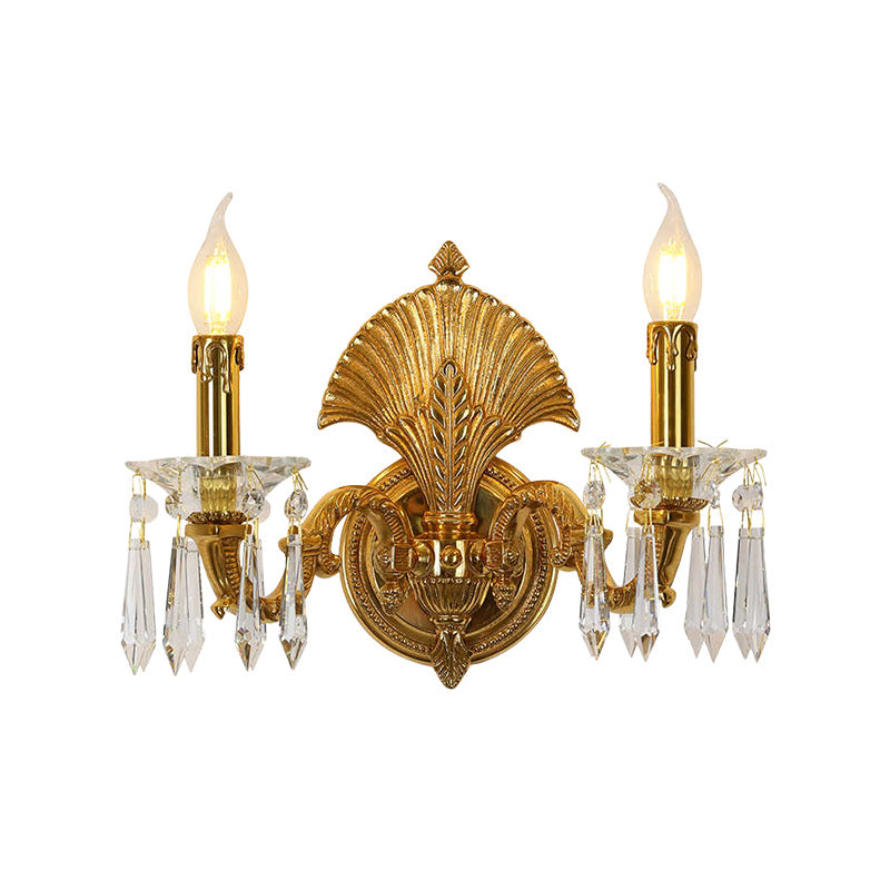 French Full Brass Crystal 2-Light Wall Sconce Lamp