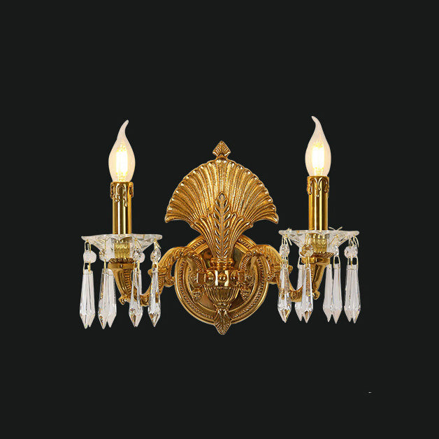 French Full Brass Crystal 2-Light Wall Sconce Lamp