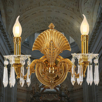 French Full Brass Crystal 2-Light Wall Sconce Lamp
