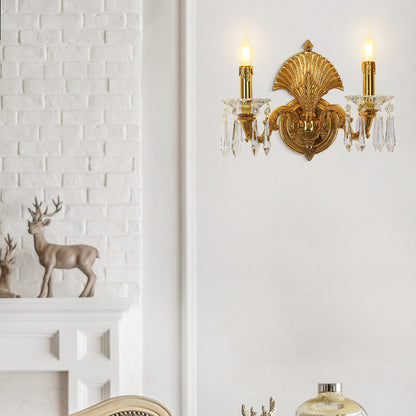 French Full Brass Crystal 2-Light Wall Sconce Lamp