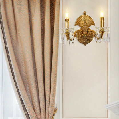 French Full Brass Crystal 2-Light Wall Sconce Lamp