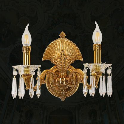 French Full Brass Crystal 2-Light Wall Sconce Lamp