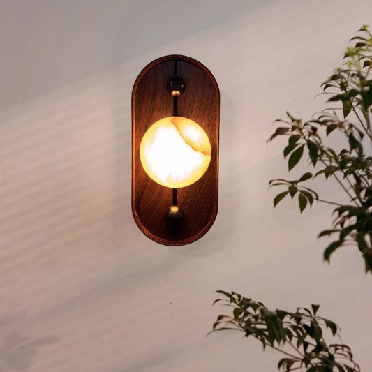 Traditional Oval Iron Natural Marble LED Wall Sconce Lamp