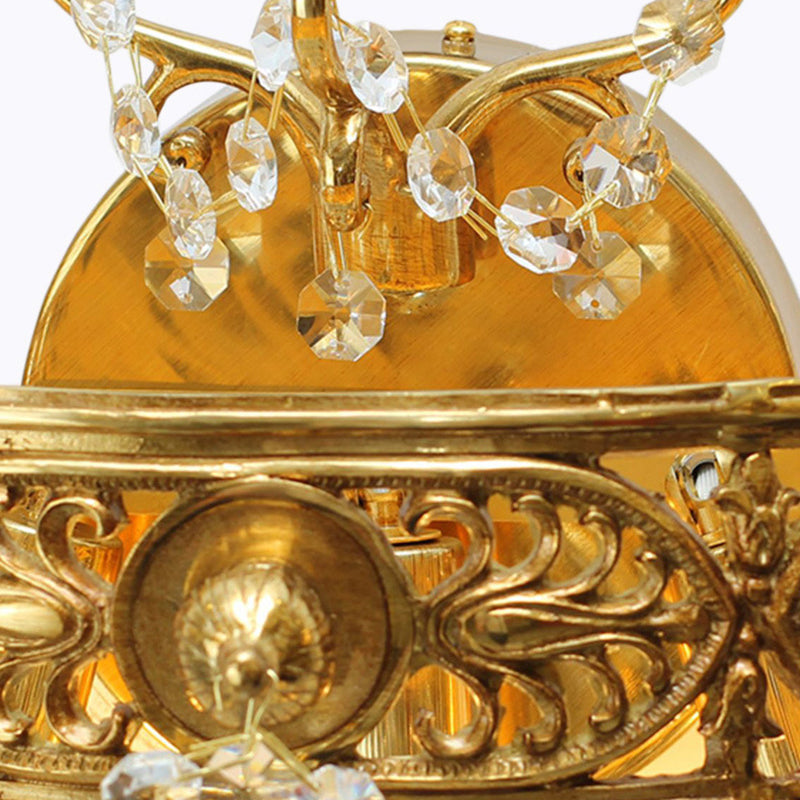 French Crown Round Brass Crystal 3-Light Wall Sconce Lamp