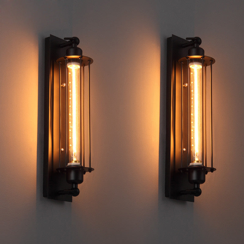 Industrial Iron Columnar 1-Light Wall Sconce Lamp
