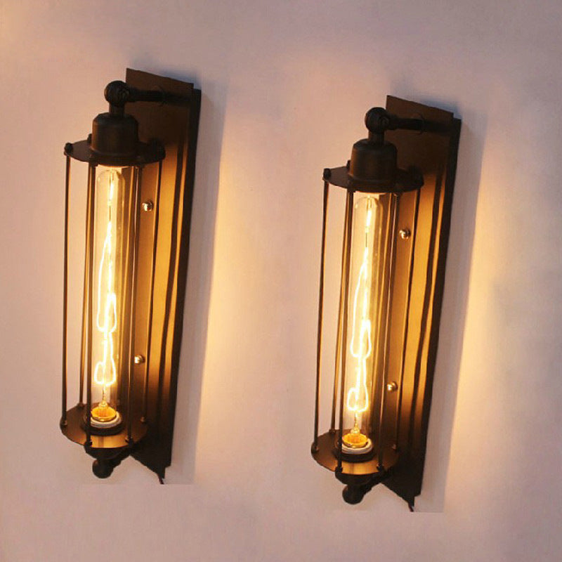 Industrial Iron Columnar 1-Light Wall Sconce Lamp