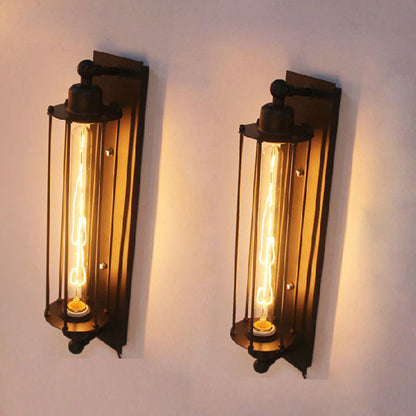 Industrial Iron Columnar 1-Light Wall Sconce Lamp