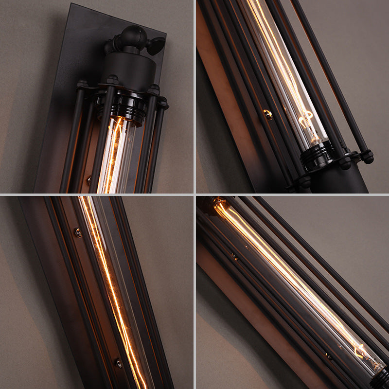 Industrial Iron Columnar 1-Light Wall Sconce Lamp