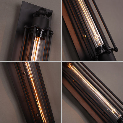 Industrial Iron Columnar 1-Light Wall Sconce Lamp