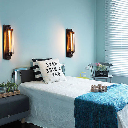 Industrial Iron Columnar 1-Light Wall Sconce Lamp