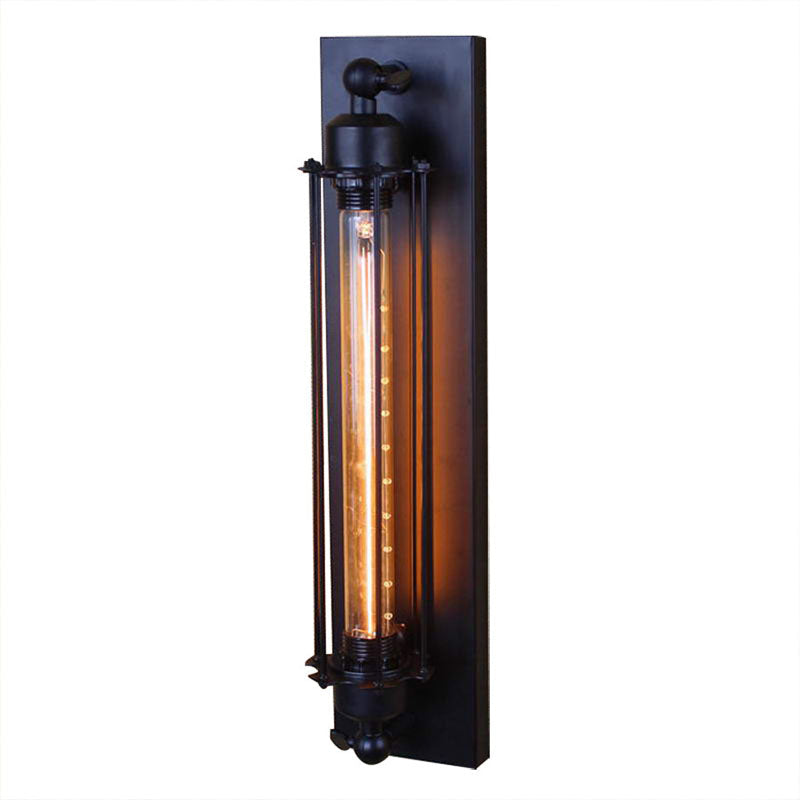 Industrial Iron Columnar 1-Light Wall Sconce Lamp