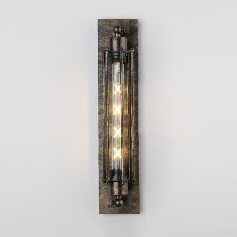 Industrial Iron Columnar 1-Light Wall Sconce Lamp