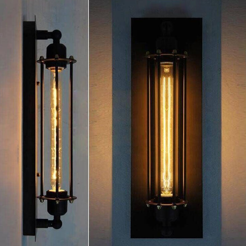 Industrial Iron Columnar 1-Light Wall Sconce Lamp