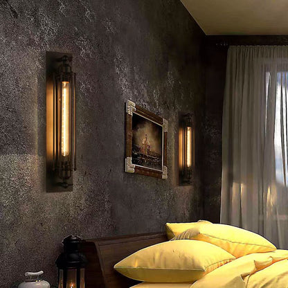Industrial Iron Columnar 1-Light Wall Sconce Lamp