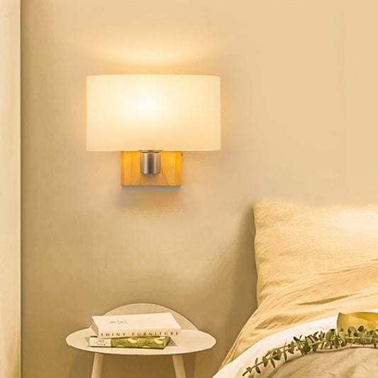 Nordic Rectangular Wood Glass 1-Light Wall Sconce Lamp