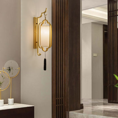 Chinese Strip Iron Fabric 1-Light Wall Sconce Lamp