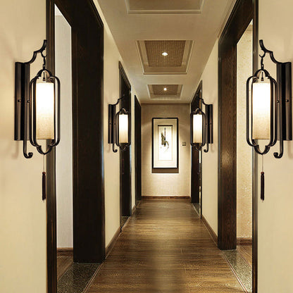 Chinese Strip Iron Fabric 1-Light Wall Sconce Lamp