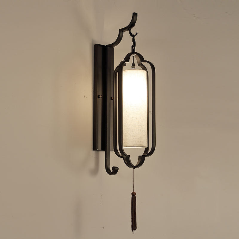 Chinese Strip Iron Fabric 1-Light Wall Sconce Lamp