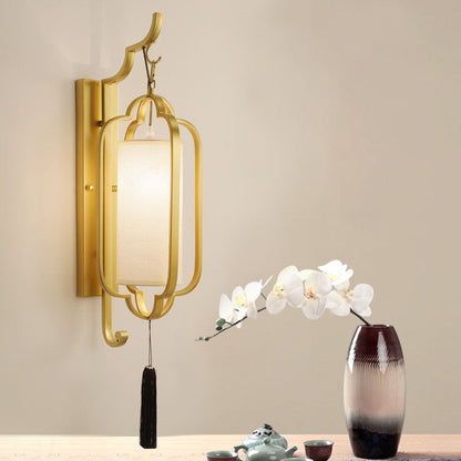 Chinese Strip Iron Fabric 1-Light Wall Sconce Lamp