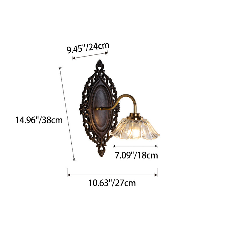 Flower Solid Wood Glass 1-Light Wall Sconce Lamp