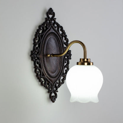 Flower Solid Wood Glass 1-Light Wall Sconce Lamp