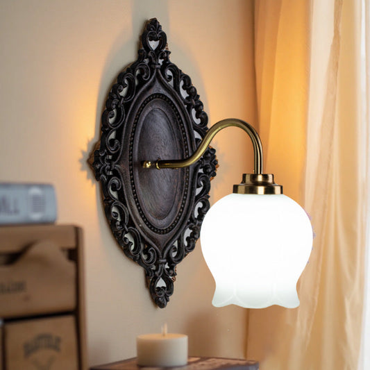 Flower Solid Wood Glass 1-Light Wall Sconce Lamp