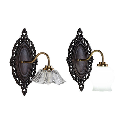 Flower Solid Wood Glass 1-Light Wall Sconce Lamp