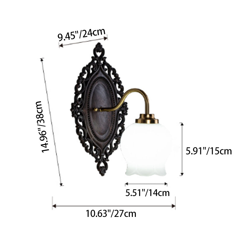 Flower Solid Wood Glass 1-Light Wall Sconce Lamp
