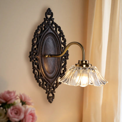 Flower Solid Wood Glass 1-Light Wall Sconce Lamp