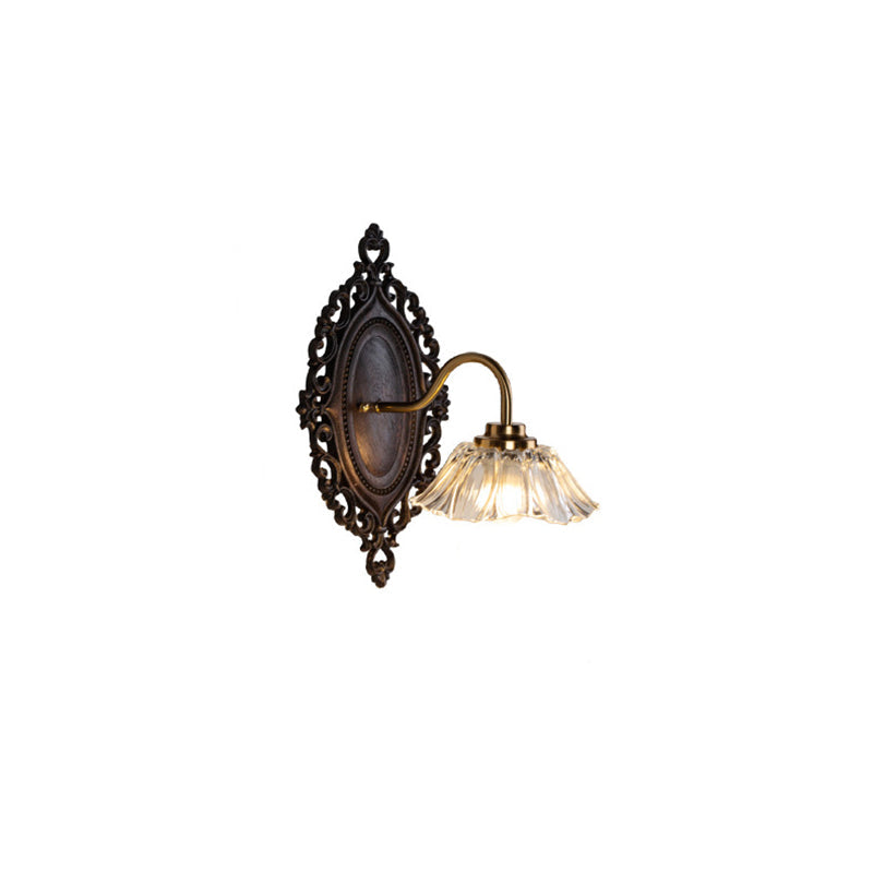 Flower Solid Wood Glass 1-Light Wall Sconce Lamp