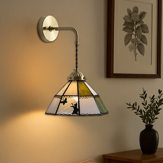 Cone Cat Butterfly Brass Glass 1-Light Wall Sconce Lamp