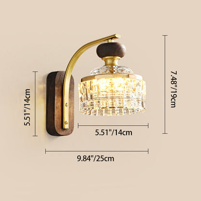 Round Acrylic Metal Solid Wood LED Wall Sconce Lamp