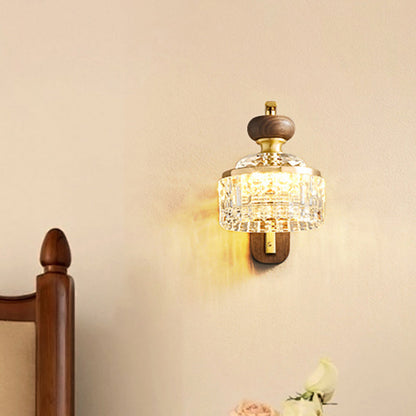 Round Acrylic Metal Solid Wood LED Wall Sconce Lamp